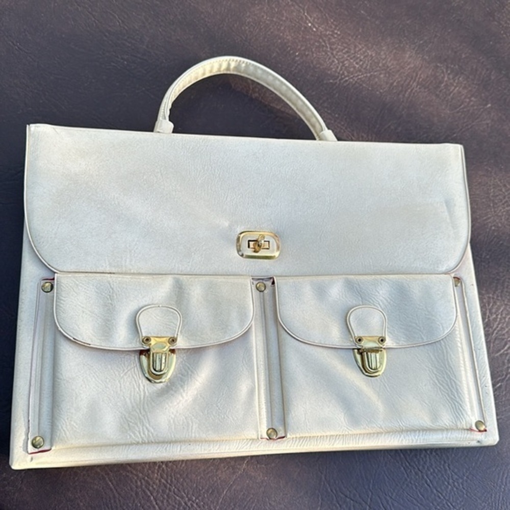 Vintage Celebrity New York NY  vinyl bag cream box purse brief laptop Mad Men